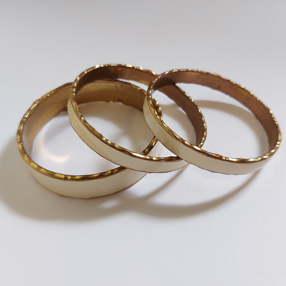 *2 for $20* Brass & Cream Enameled Bangle Bracelets